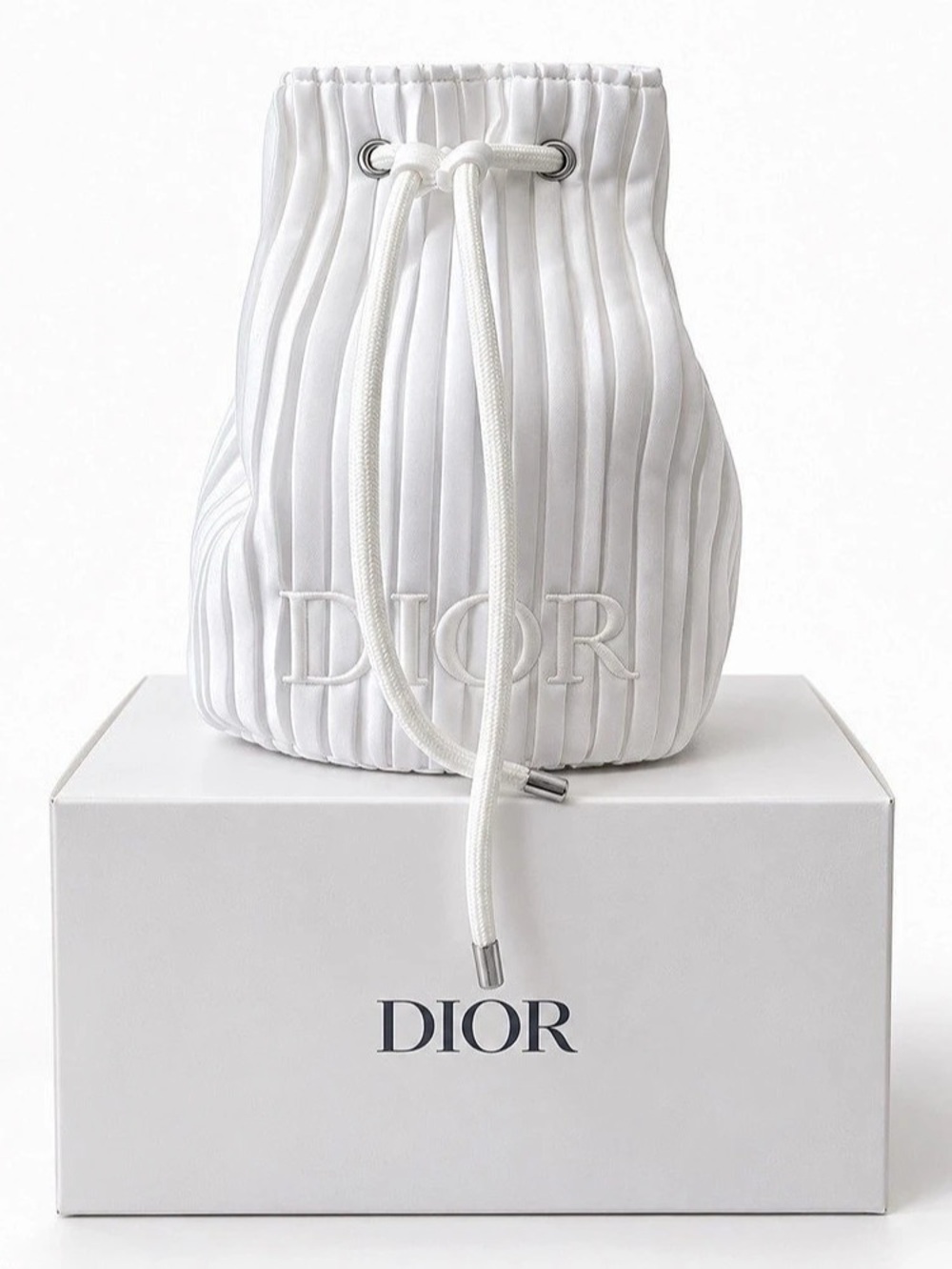 Dior Beauty White Pleated Drawstring Pouch